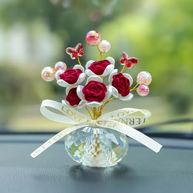Car Accessories Xmas - Ornamento per cruscotto con rosa in